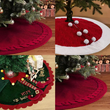 Knitted Christmas Tree Skirt – 24 Inch, Thick & Cozy, Perfect for Holiday Décor