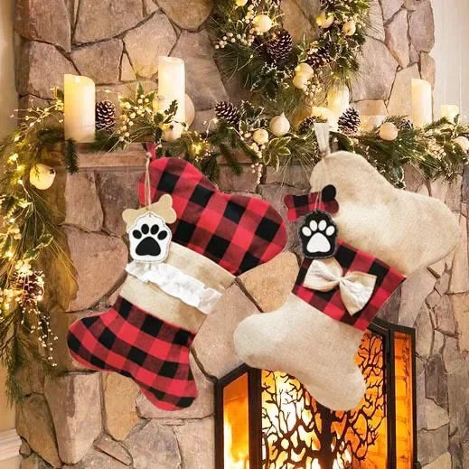 Christmas Pet Socks: Hanging Bone & Fish Tail Décor for Stairs, Handrails, and Fireplaces, Festive Holiday Decoration