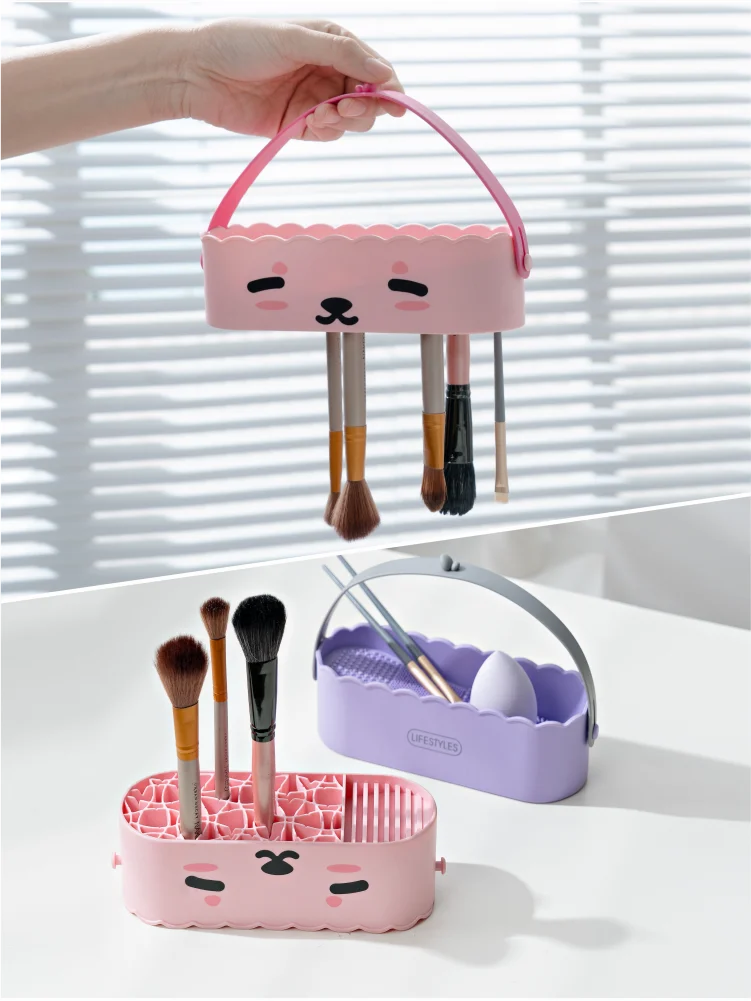 GlowUK™ Rubber Makeup Brush Cleaning Tool & Storage Box – Multi-Functional Beauty Essential