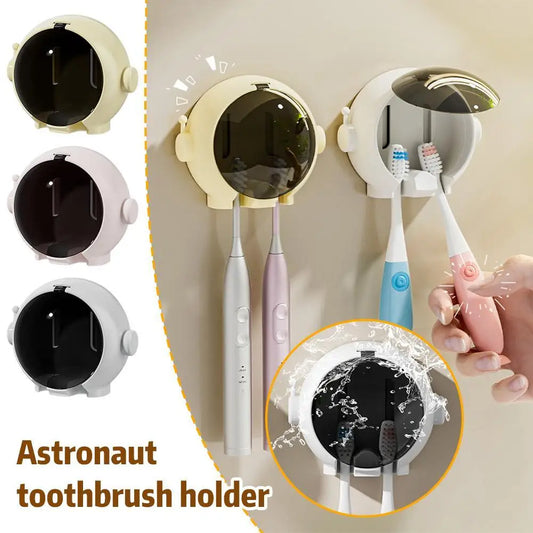 Astronaut Electric Toothbrush Holder: Wall-Mounted Toothbrush Storage & Drain Rack for Couples, Bathroom Organizer