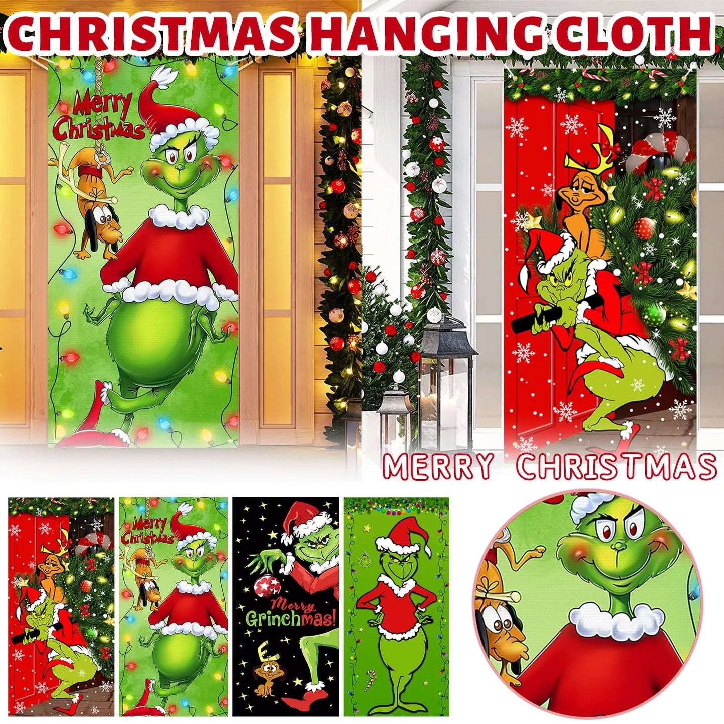 Christmas Door Curtain Banner: Santa Claus & Puppy Outdoor Decoration for Holiday Festivities and Photo Backdrops