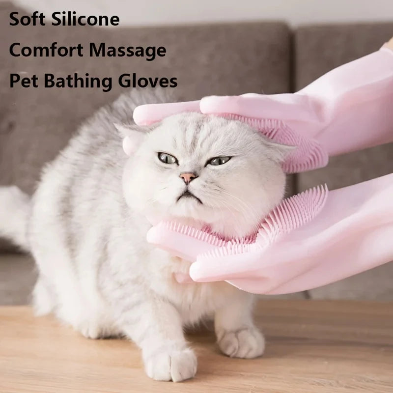 Pet Grooming Cleaning Gloves – Silicone Scrubber for Dogs & Cats, Bathing, Hair Removal, and Dishwashing Glove