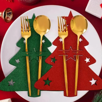 2-50PCS Christmas Cutlery Holders Xmas Tree Tableware Holder Bags Knife Fork Spoon Pockets Bag New Year Party Dinner Decoration