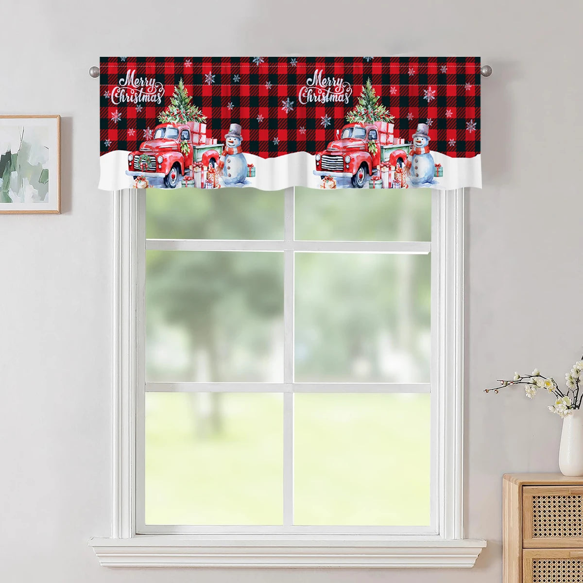 Christmas Tree Short Curtains: Snowman & Holiday Backdrop, Festive Home Decorations for Christmas 2024 & New Year 2025