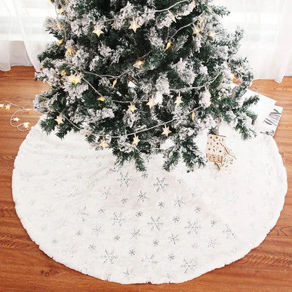 Plush Christmas Tree Skirt - Faux Fur Base Cover with White Snowflakes, Available in 78 & 122cm for a Luxurious Xmas Tree Foundation