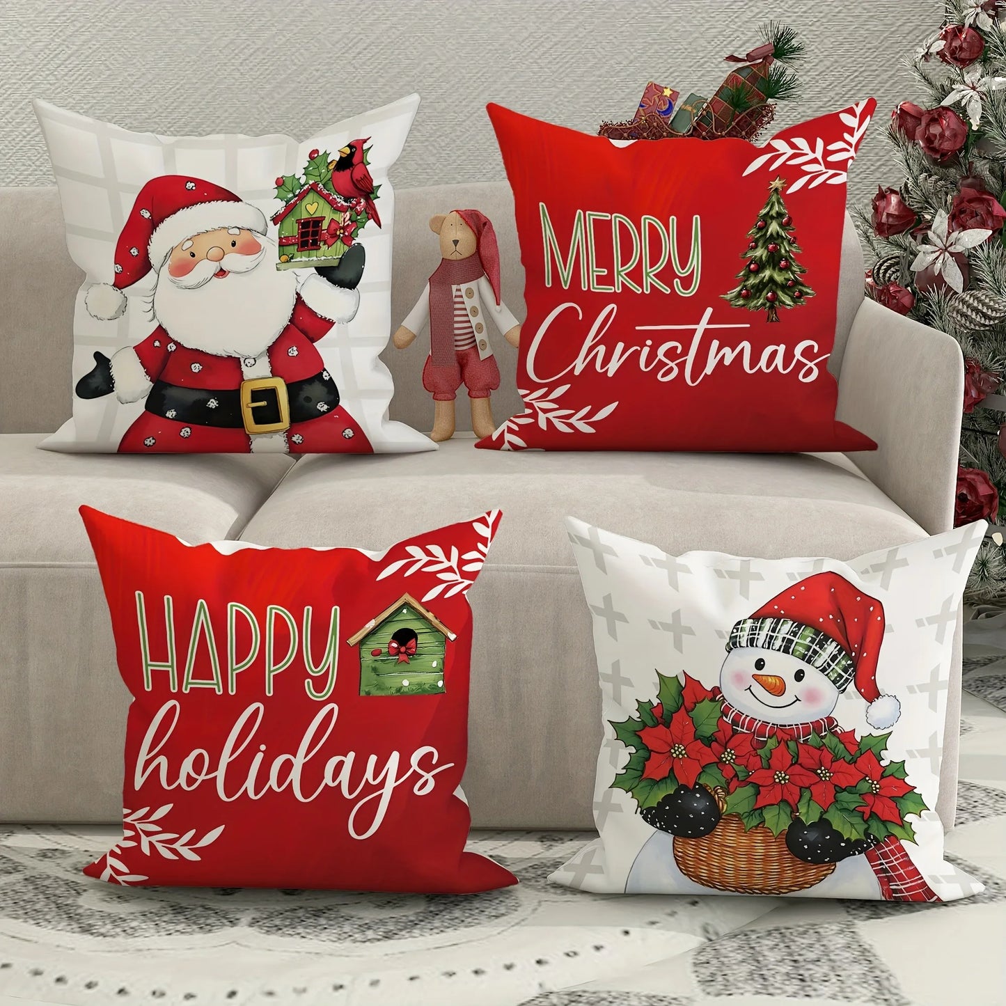 Christmas Decoration Pillow Cover: Santa Claus & Snowman Merry Christmas Cushion Cover for Sofa & Living Room Décor