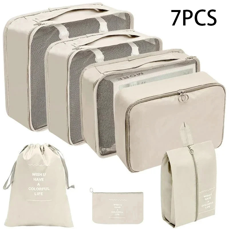 8/10-Piece Travel Storage Bag Set - Large Capacity Toiletries, Cosmetics, and Clothing Organizers for Efficient Packing