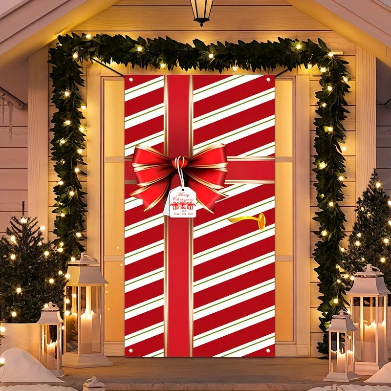 Red Christmas Door Cover Decoration – Holiday Gift Box Bow for Indoor & Outdoor Festive Home Decor 1