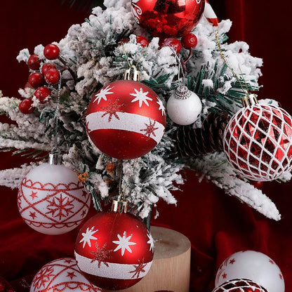 30Pcs Christmas Ball Ornaments Set 6cm Hanging Red Snowflake Star Print Ball Decorations Shatterproof Baubles for Party