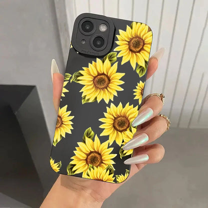 Cute Sunflower Silicone Phone Case for iPhone 13-16 Pro Max- Shockproof Soft Cover