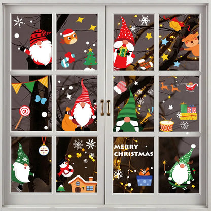 Christmas Window Stickers – Santa, Elk & Snowflake Static Cling Decals for Festive Glass & Wall Décor