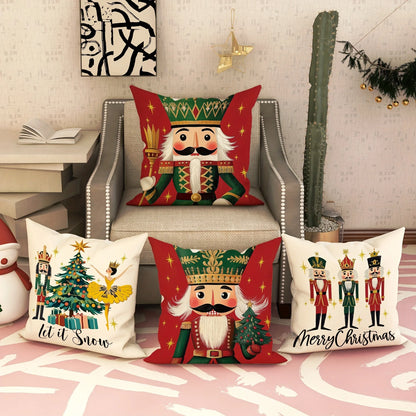 Christmas Nutcracker Pillowcase: Merry Christmas & New Year Gift – Holiday Sofa Cushion Cover for Bedroom & Room Décor