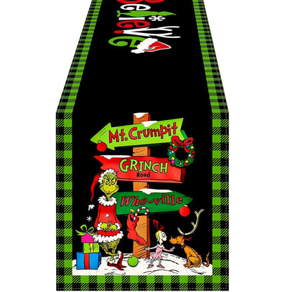 Grinch Theme Plaid Christmas Trees  Table Runner: Festive Holiday Décor for Kitchen and Dining Table