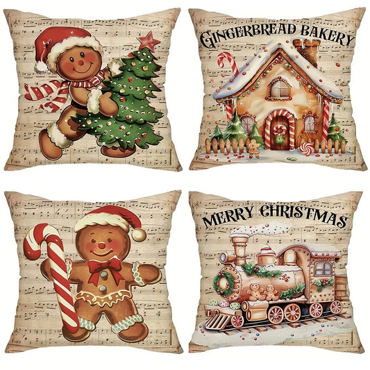 Christmas Train Cabin Cushion Cover: Festive Gingerbread Decoration Pillowcase for Sofa, Chair & Home Décor – New Year Gift