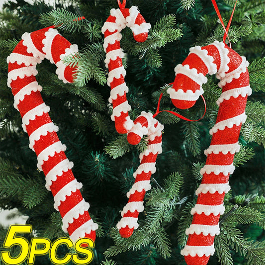 5PCS Christmas Candy Canes – Red & White Lollipop Hanging Ornaments for Tree, Party & Home Decor 1