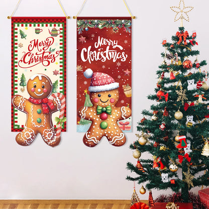 Christmas Gingerbread Man Hanging Flag Navidad Natal Noel Pendant Merry Christmas Decorations For Home 2024 Happy New Year 2025