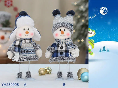 New Snowman Figure Christmas Decoration – Blue Cloth Ski Snowman Plush Doll for Living Room & Bedroom