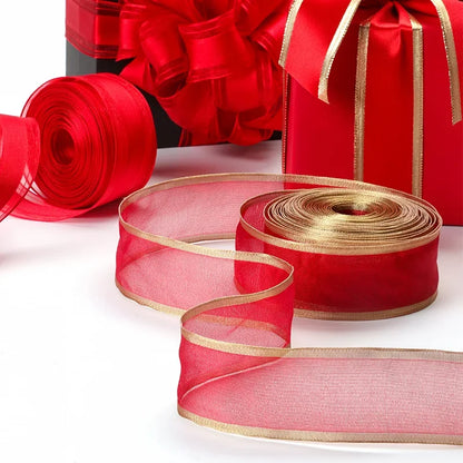 25-Yard Gold Wire Edge Ribbon – 38mm & 63mm Rolls for Christmas, New Year, Valentine’s Day, DIY Crafts & Gift Wrapping