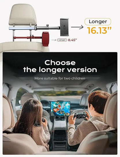 Telescopic Car Rear Pillow Phone Holder – Adjustable Rotating Headrest Bracket for Phones & Tablets (5-13 Inches) – Perfect for Rear Seat Entertainment