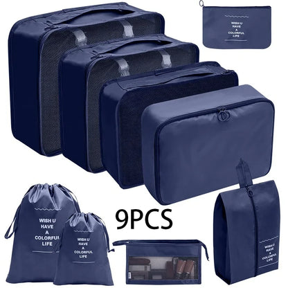 8/10-Piece Travel Storage Bag Set - Large Capacity Toiletries, Cosmetics, and Clothing Organizers for Efficient Packing