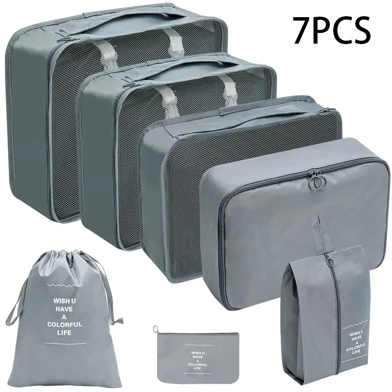 8/10-Piece Travel Storage Bag Set - Large Capacity Toiletries, Cosmetics, and Clothing Organizers for Efficient Packing