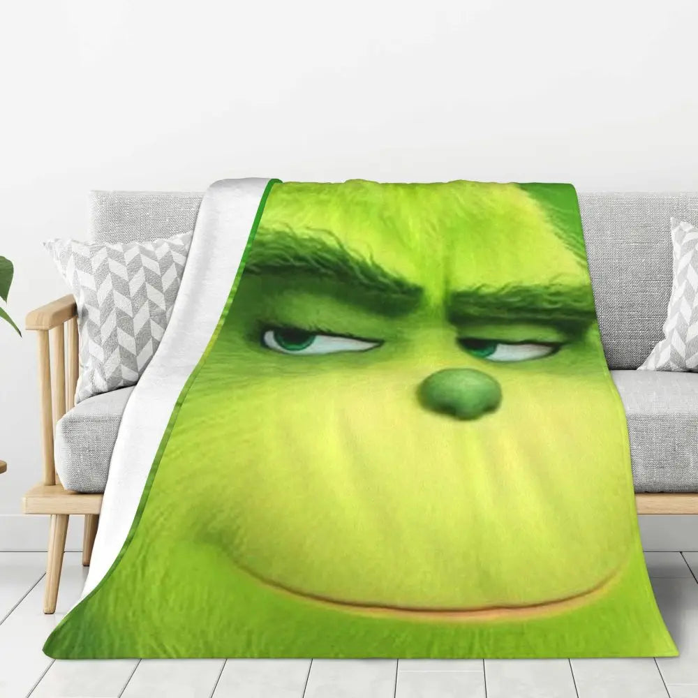 3D Grinch Flannel Blanket – Cozy Christmas Gift for Home, Office, and Travel