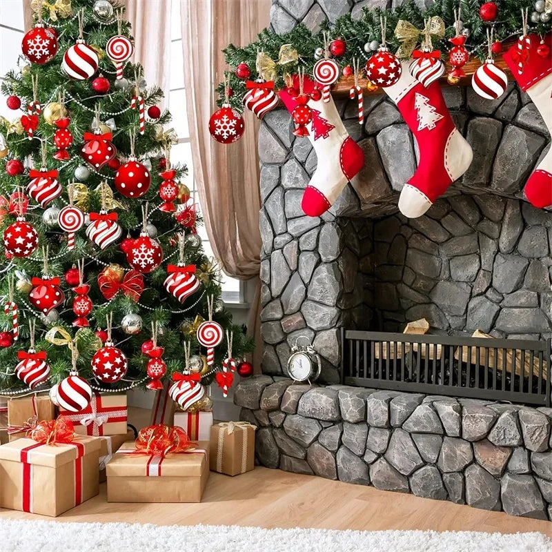 12PCS/24PCS/36PCS Christmas Hanging Décor Set: Candy Cane, Lollipop & Wooden Tree Ornaments for Festive Holiday Home Decor