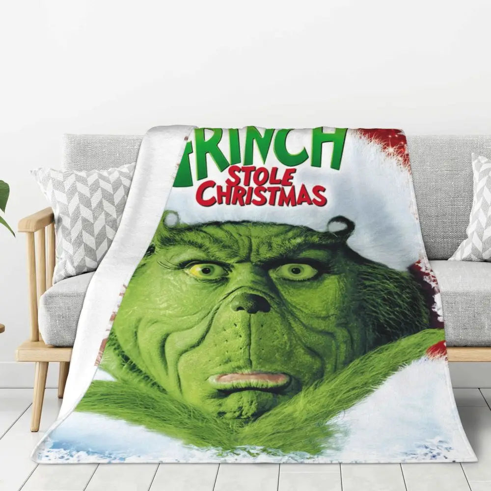 3D Grinch Flannel Blanket – Cozy Christmas Gift for Home, Office, and Travel