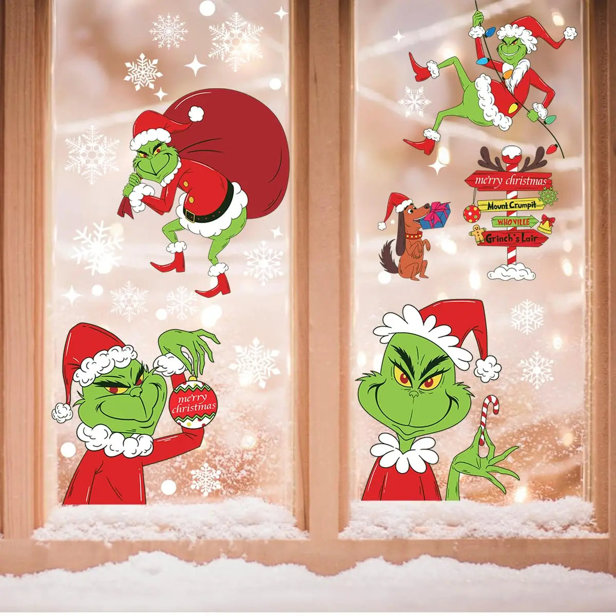 9 Sheets Grinch Window Stickers for Glass: Double-Sided Christmas Décor for Home, School & Office