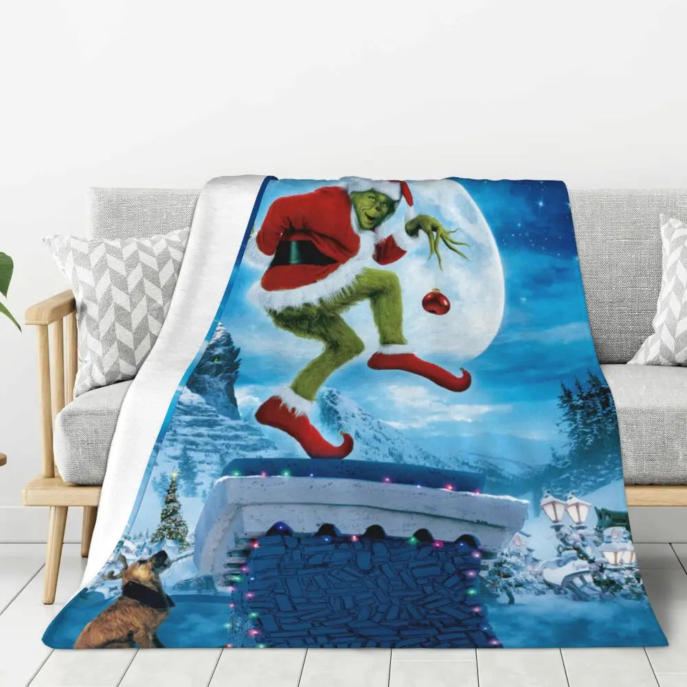 3D Grinch Flannel Blanket – Cozy Christmas Gift for Home, Office, and Travel