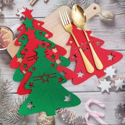 2-50PCS Christmas Cutlery Holders Xmas Tree Tableware Holder Bags Knife Fork Spoon Pockets Bag New Year Party Dinner Decoration