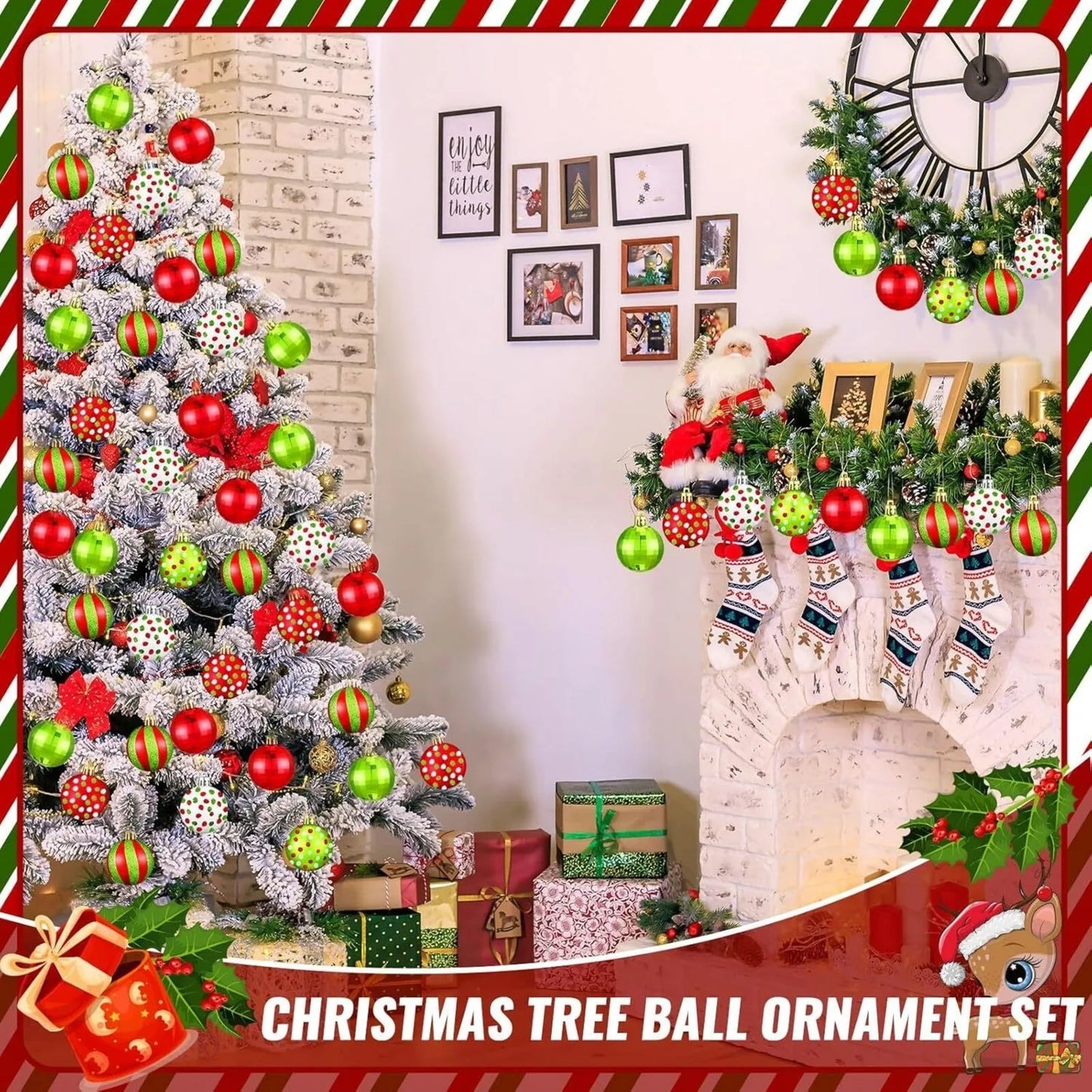 24PCS 2.4-Inch Christmas Ball Ornaments: Glittering Swirl Candy Peppermint Red & Green Hanging Tree Pendants