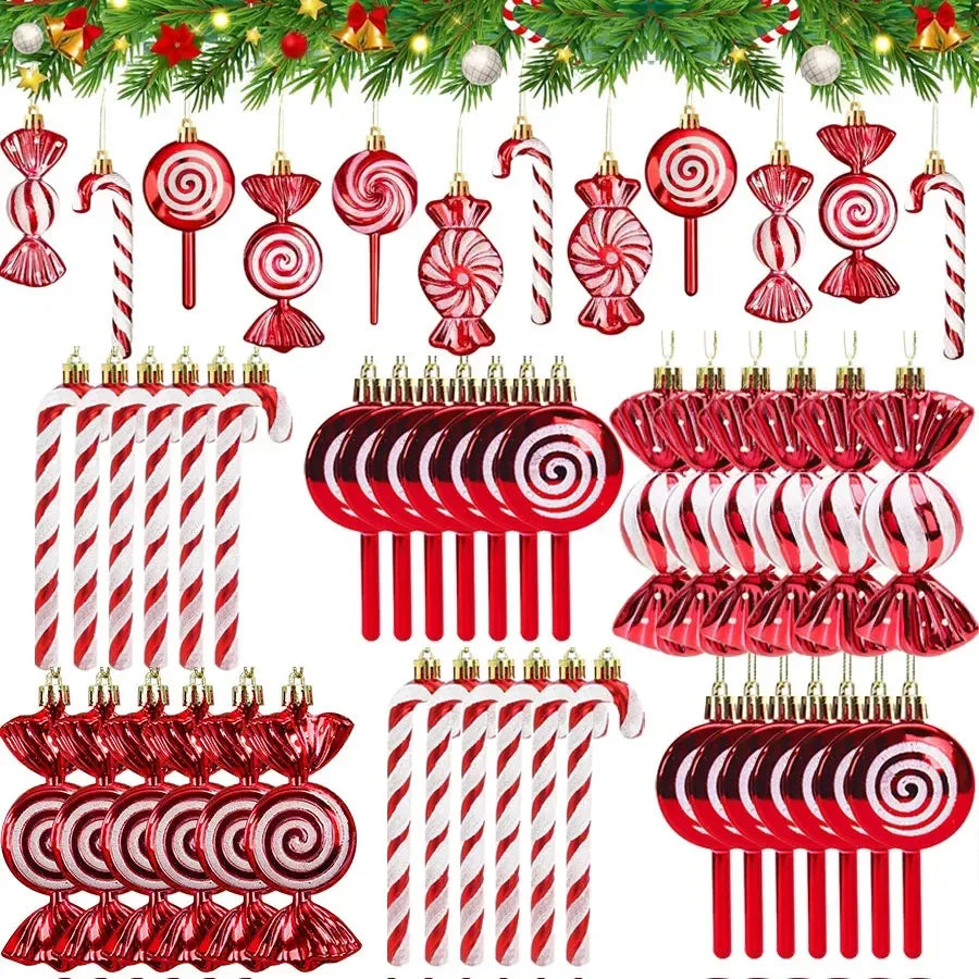 6-24PCS Christmas Lollipop Candy Cane Pendants – Hanging Ornaments for Xmas Tree, Party Decorations & New Year Gifts