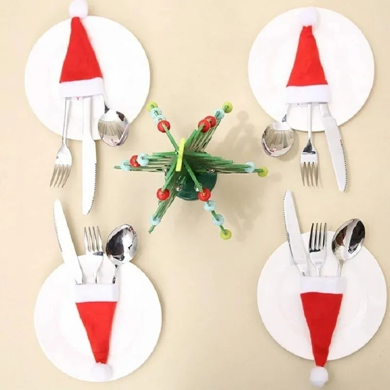 Merry Christmas 2024 Tableware Bag Holder – Christmas Hat Fork  Knife Cutlery Holder, Holiday Home Decoration