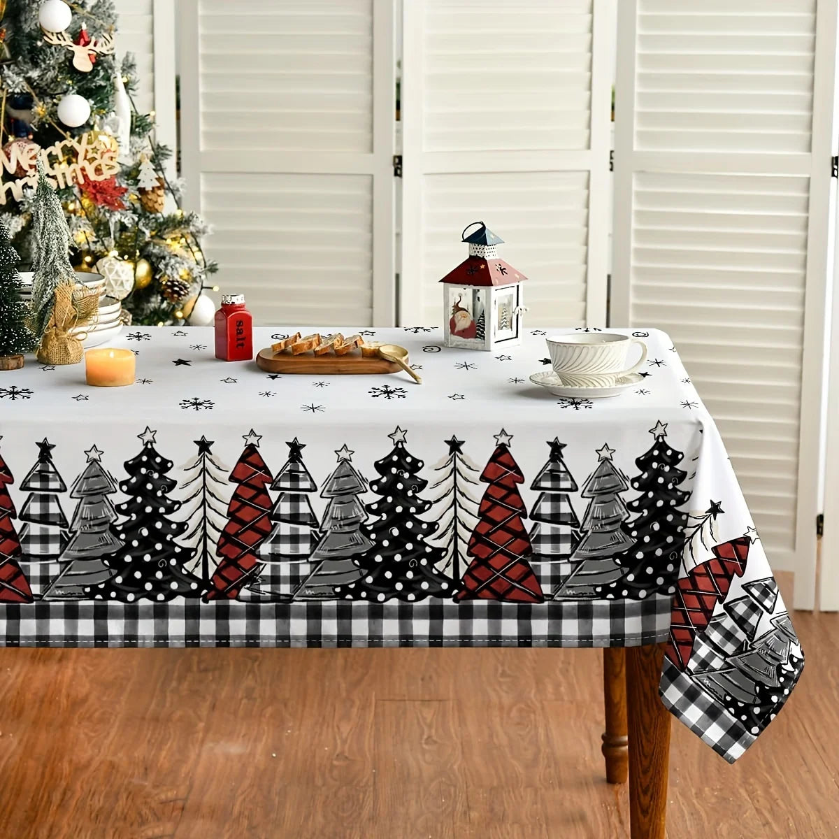 Merry Christmas Buffalo Plaid Tablecloth: Waterproof Rectangular Table Cover for Dining & Party c