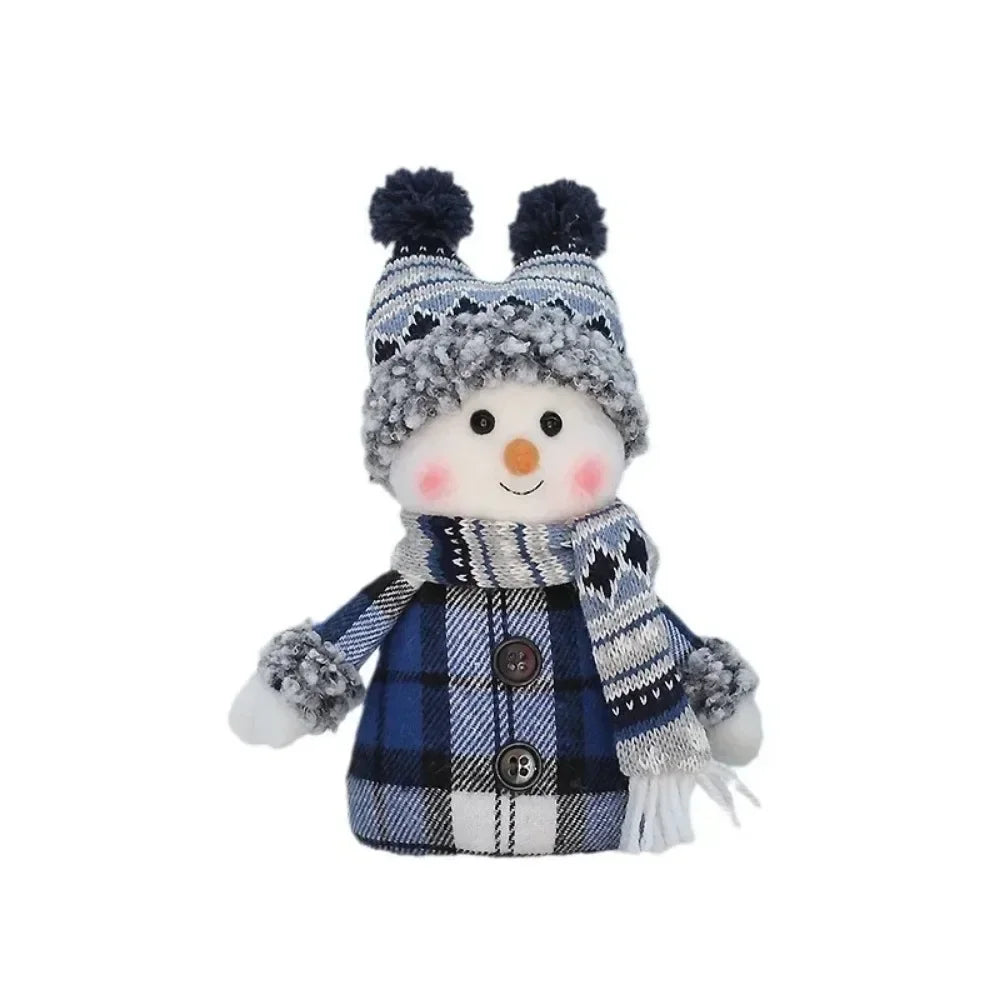 New Snowman Figure Christmas Decoration – Blue Cloth Ski Snowman Plush Doll for Living Room & Bedroom