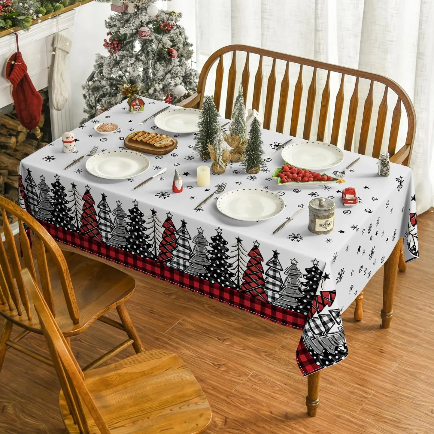 Merry Christmas Buffalo Plaid Tablecloth: Waterproof Rectangular Table Cover for Dining & Party c