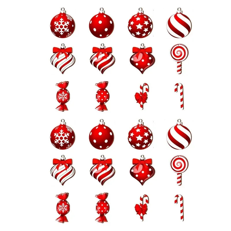 12PCS/24PCS/36PCS Christmas Hanging Décor Set: Candy Cane, Lollipop & Wooden Tree Ornaments for Festive Holiday Home Decor