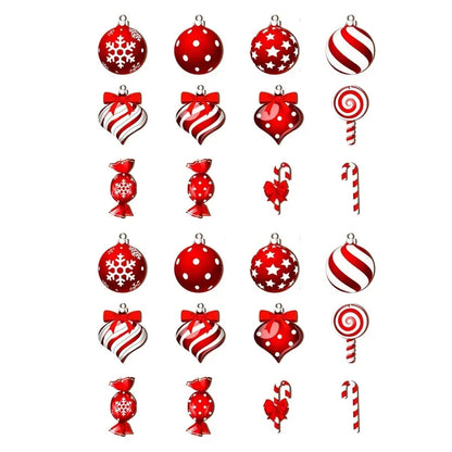 12PCS/24PCS/36PCS Christmas Hanging Décor Set: Candy Cane, Lollipop & Wooden Tree Ornaments for Festive Holiday Home Decor