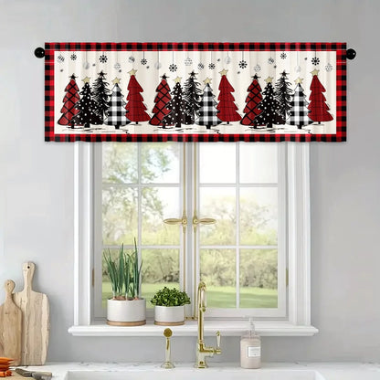 Christmas Tree Short Curtains: Snowman & Holiday Backdrop, Festive Home Decorations for Christmas 2024 & New Year 2025