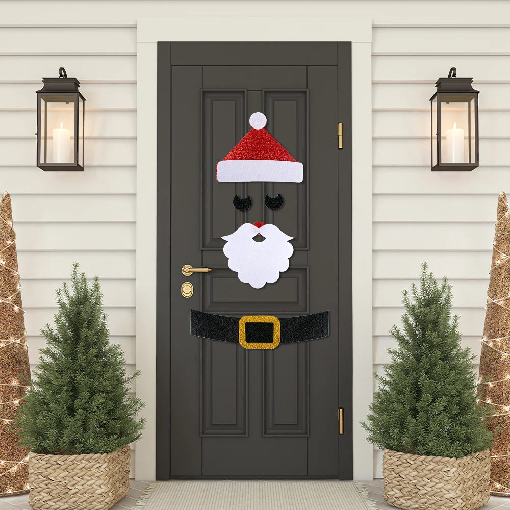 Christmas Door & Window Stickers – Festive Elk, Snowman, Santa Claus Felt Decals for Holiday Home Decor