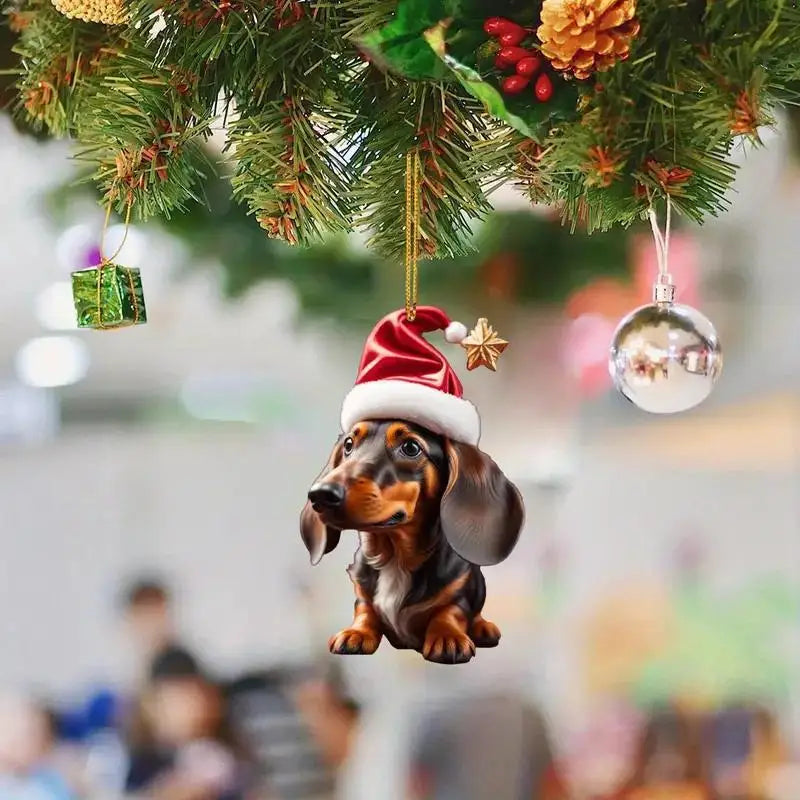 Christmas Cute Dog Tree Pendant – Adorable Holiday Car & Home Hanging Ornament for Window, Backpack, or Tree Décor