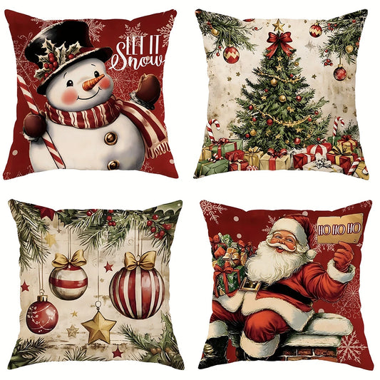 Retro Christmas Pillow Cover: Snowman & Santa Claus Cushion Cover for Living Room & Home Décor