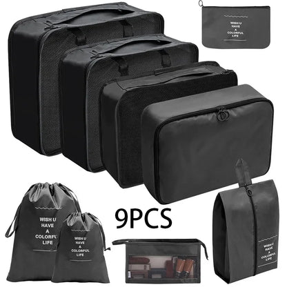 8/10-Piece Travel Storage Bag Set - Large Capacity Toiletries, Cosmetics, and Clothing Organizers for Efficient Packing