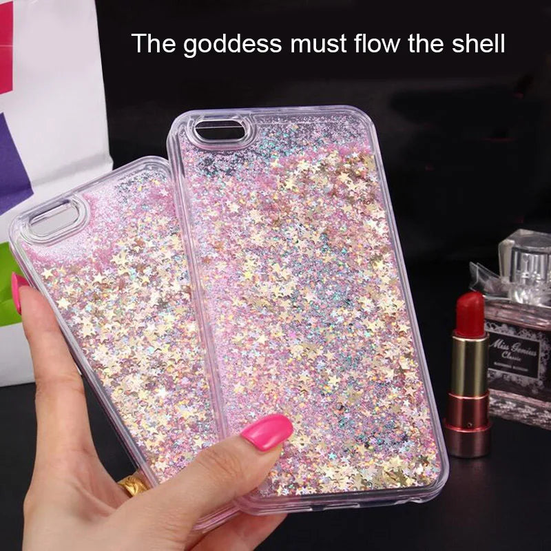 Love Heart &amp; Stars Glitter Phone Case for iPhone 15, 14, 13, 12, 11 Pro Max, XS, XR, 7, 8  – Dynamic Liquid Quicksand Back Cover