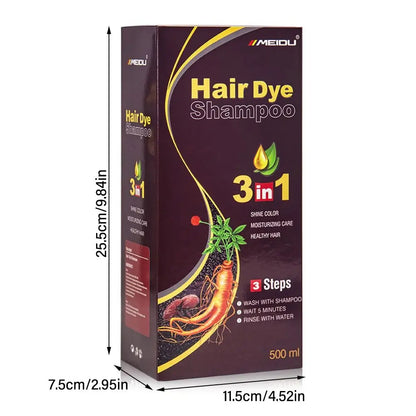 3-in-1 Instant Hair Colouring Shampoo: Herbal Hair Dye for Natural Black, Brunette, and Purple Shades – Quick & Easy Hair Colour for Men & Women