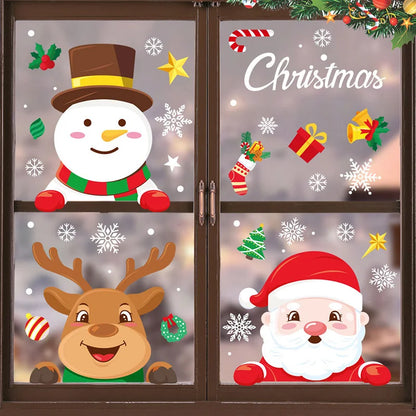 Christmas Window Stickers – Santa, Elk & Snowflake Static Cling Decals for Festive Glass & Wall Décor