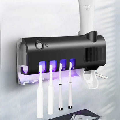 Smart Electric Toothbrush Holder with UV Sterilization – Wall-Mounted Toothpaste Shelf & Toothbrush Sanitizer