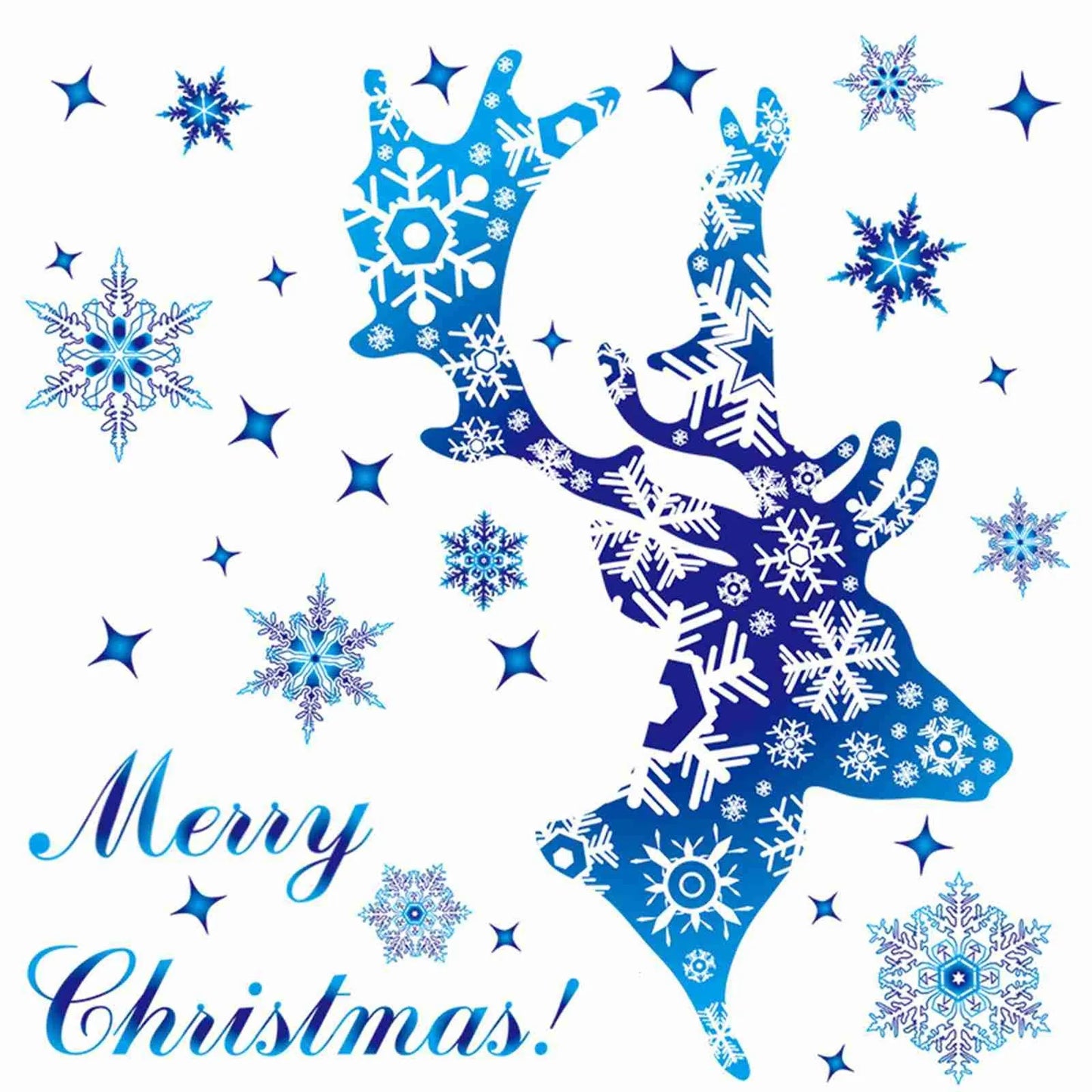 2024 Christmas Snowflake & Elk Window Clings – Blue Festive Stickers for Glass, Window, & Wall Holiday Décor