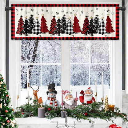 Christmas Tree Short Curtains: Snowman & Holiday Backdrop, Festive Home Decorations for Christmas 2024 & New Year 2025